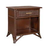 Ready To Ship - Pencil Rattan One-Drawer Nightstand in Dark Mocha