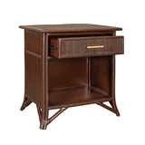 Ready To Ship - Pencil Rattan One-Drawer Nightstand in Dark Mocha