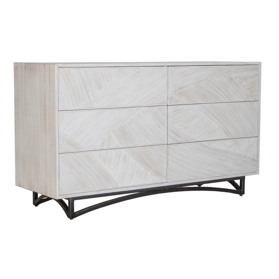 Ready To Ship - Swirl Rattan Six-Drawer Dresser in Weathered White